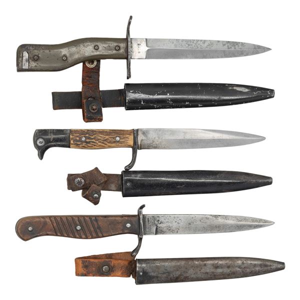 3 WWI & WWII GERMAN BAYONETS OR FIGHTING KNIVES.