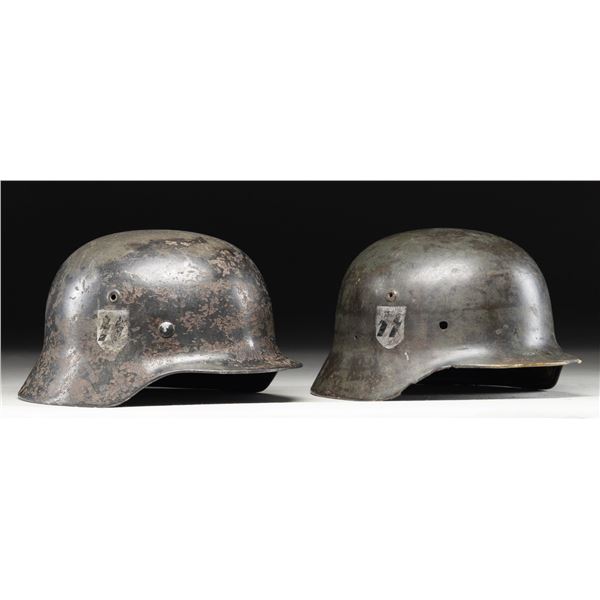 2 RELIC WWII GERMAN STEEL HELMET SHELLS WITH