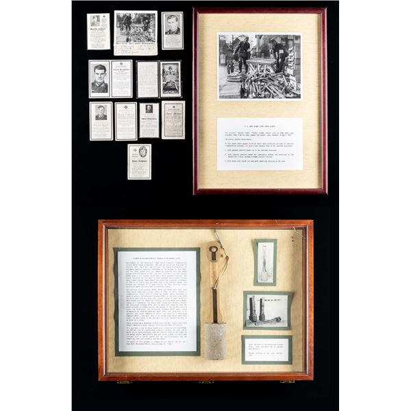 WWII GERMAN VOLKSSTRUM GRENADE AND FUNERAL CARDS.