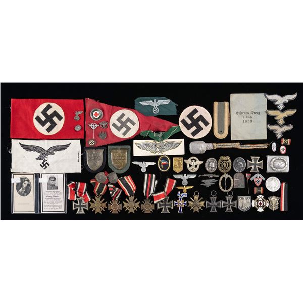 LOT OF WWII GERMAN MEDALS, BADGES, PINS & MORE.