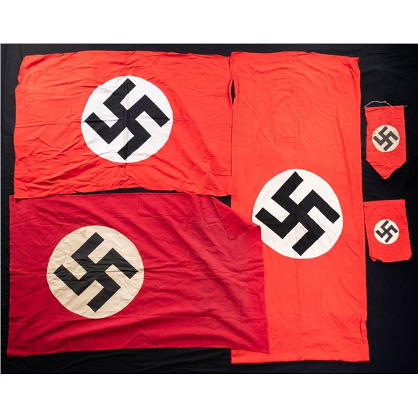 5 WWII GERMAN FLAGS & BANNERS.