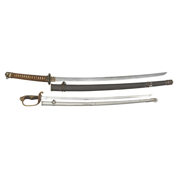 JAPANESE KATANA AND ARMY DRESS SWORD.
