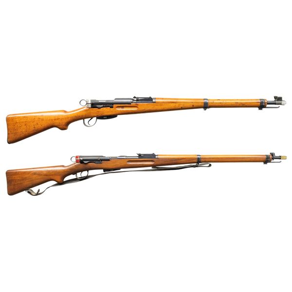 LOT OF TWO SWISS STRAIGHT PULL BOLT ACTION RIFLES.