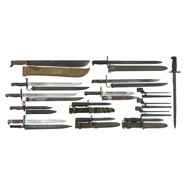 GROUPING OF 15 BAYONETS, MACHETES, & FIGHTING