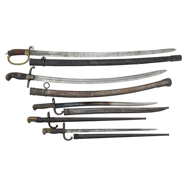 3 EUROPEAN BAYONETS AND 2 SWORDS.