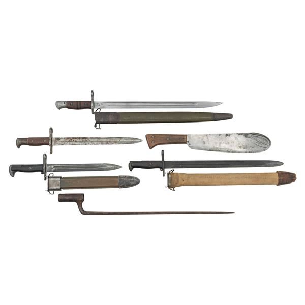 4 US BAYONETS, 1 PRUSSIAN SOCKET & USMC BOLO