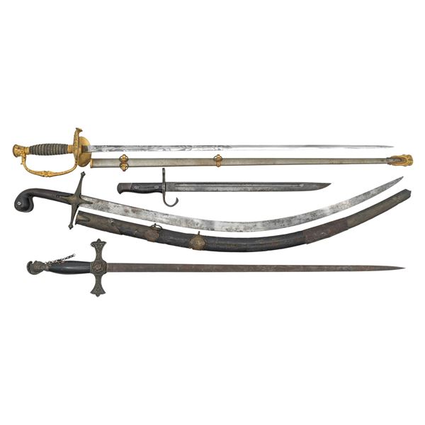 SHAMSHIR, BAYONET & 2 SWORDS.