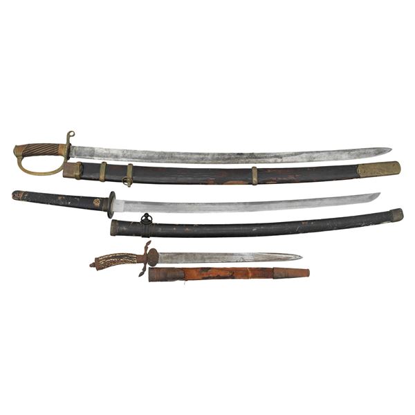 JAPANESE KATANA, RUSSIAN SWORD, & HUNTING SWORD.