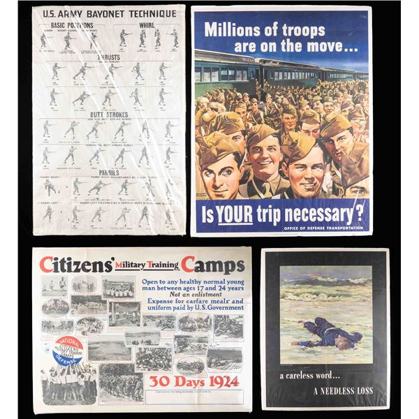 4 MILITARY POSTERS OF A VARIETY OF THEMES.