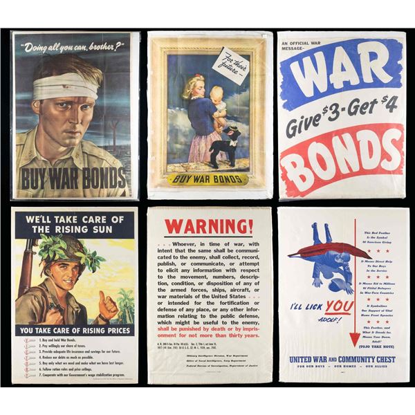 6 WAR BONDS AND LOAN POSTERS.