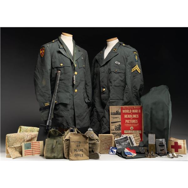WWII GROUP INCLUDING UNIFORM, MEDALS, PHOTOS &