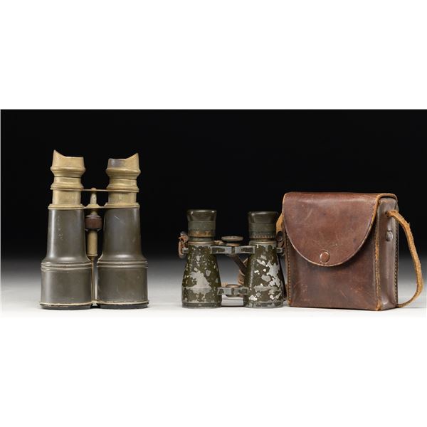 2 WWI MILITARY FIELD BINOCULARS.