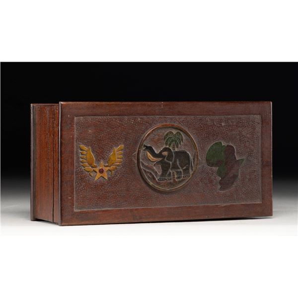 MILITARY THEMED CARVED WOODEN PERSONAL STORAGE BOX