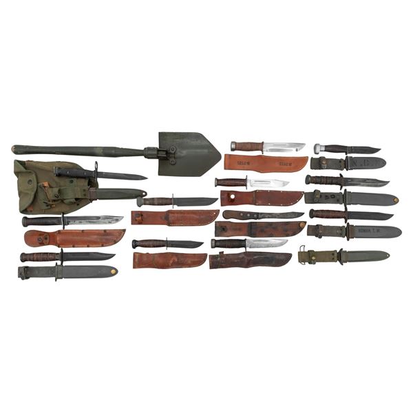 LOT OF PRIMARILY U.S. WWII FIGHTING KNIVES.
