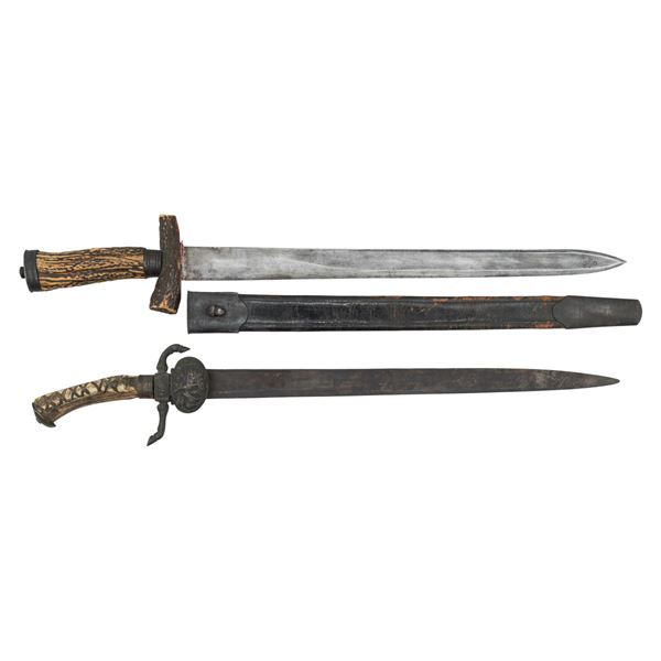 2 STAG GRIPPED EUROPEAN HUNTING DAGGERS.