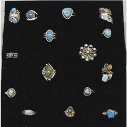 15 Navajo/Zuni Sterling Turquoise Coral Rings