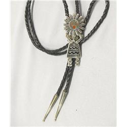 Navajo Silver Coral Sungod Kachina Bolo By Tene