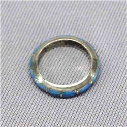 Navajo Silver Channel Inlay Turquoise Wedding Band