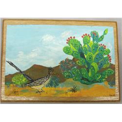 Original Road Runner Painting On Wood By M Engh