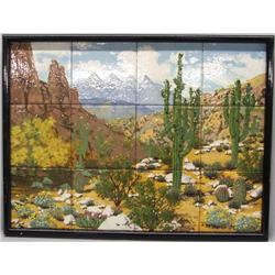 Framed Tile Painting of Saguaro Desert by Zillman