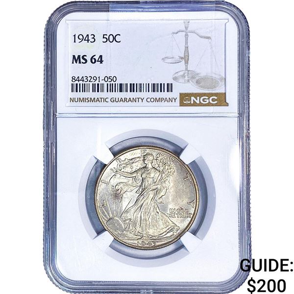 1943 Walking Liberty Half Dollar NGC MS64