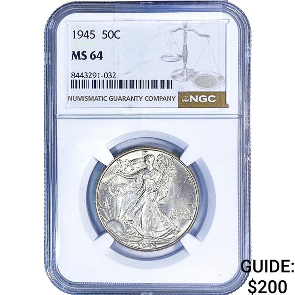 1945 Walking Liberty Half Dollar NGC MS64