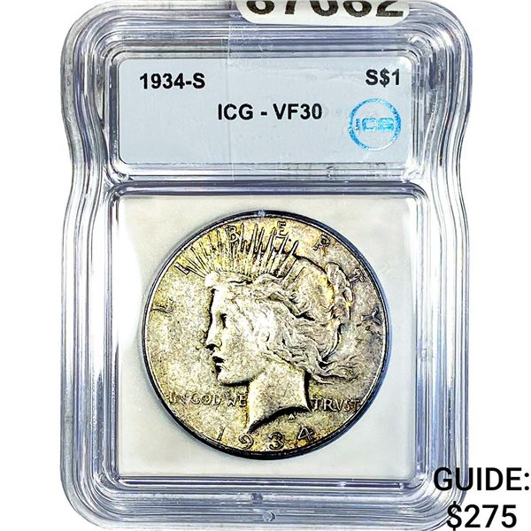 1934-S Silver Peace Dollar ICG VF30
