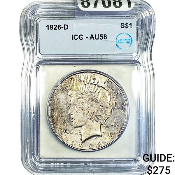 1926-D Silver Peace Dollar ICG AU58