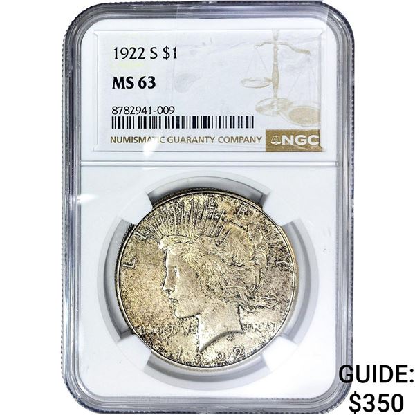 1922-S Silver Peace Dollar NGC MS63