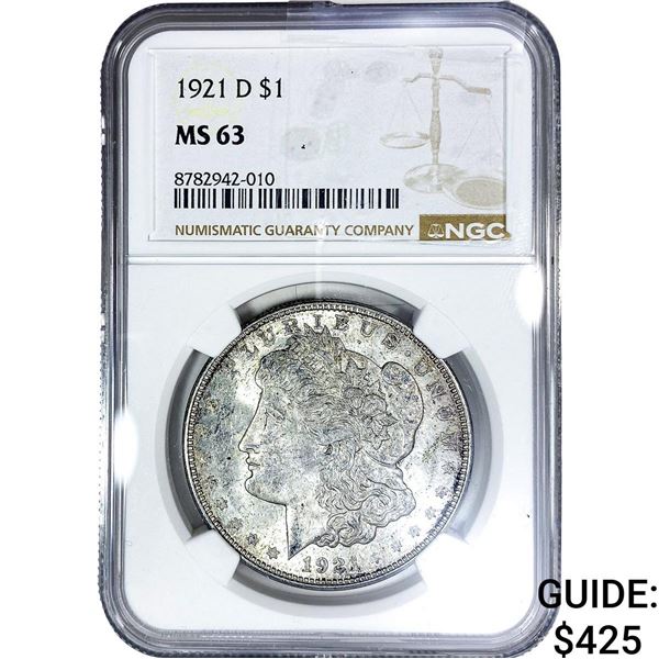 1921-D Morgan Silver Dollar NGC MS63
