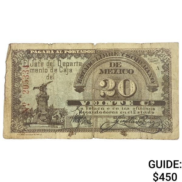 1915 Free&Sovereign State of Mexico 20 Centavos