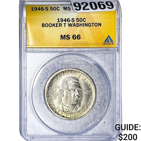 1946-S Booker T Half Dollar ANACS MS66