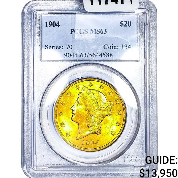 1904 $20 Gold Double Eagle PCGS MS63