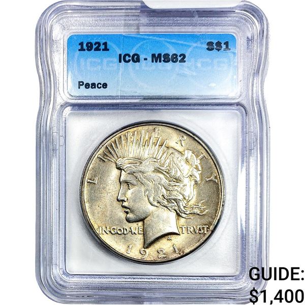 1921 Silver Peace Dollar ICG MS62
