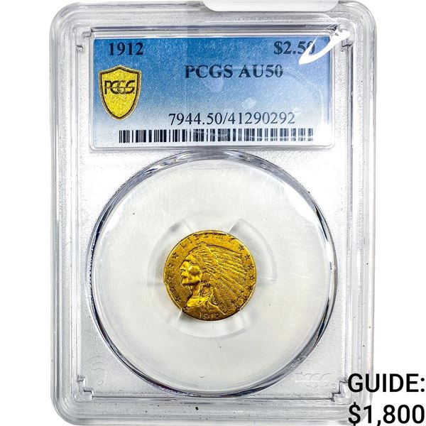 1912 $2.50 Gold Quarter Eagle PCGS AU50