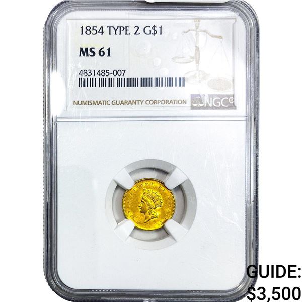 1854 Rare Gold Dollar NGC MS61
