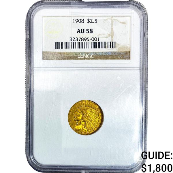 1908 $2.50 Gold Quarter Eagle NGC AU58