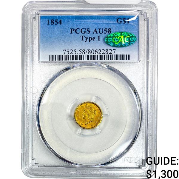 1854 Rare Gold Dollar PCGS AU58