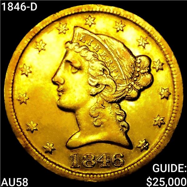 1846-D/D $5 Gold Half Eagle CHOICE AU