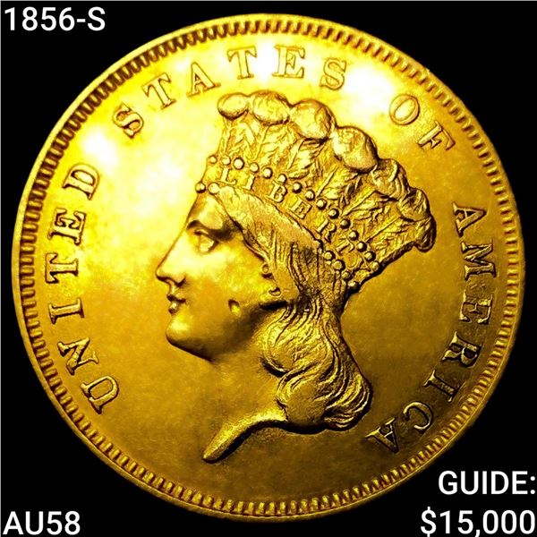 1856-S $3 Gold Piece CHOICE AU