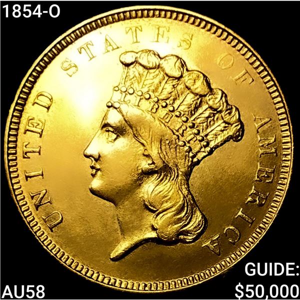 1854-O $3 Gold Piece CHOICE AU