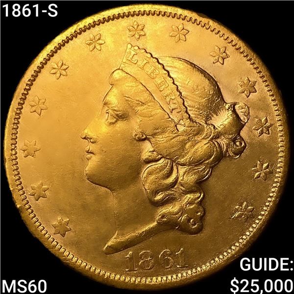 1861-S $20 Gold Double Eagle UNCIRCULATED