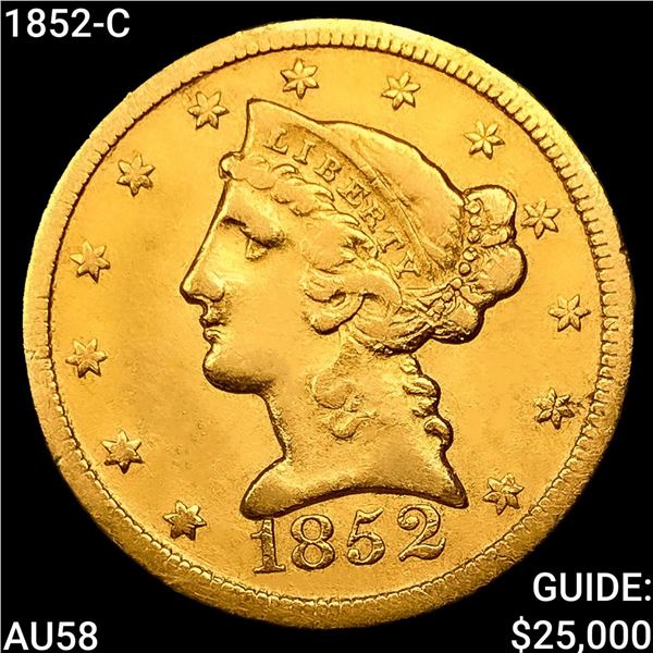 1852-C $5 Gold Half Eagle CHOICE AU