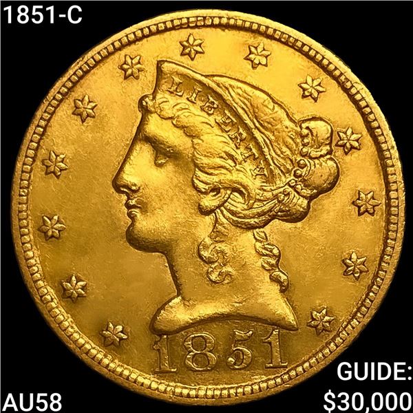 1851-C $5 Gold Half Eagle CHOICE AU