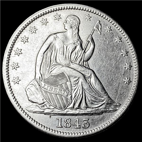 1843 Silver Seated Liberty Half Dollar CHOICE  AU