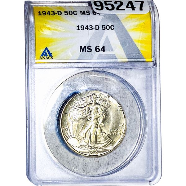 1943-D Walking Liberty Half Dollar ANACS MS64