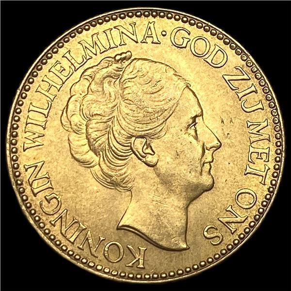 1925 Netherlands .1947oz Gold 10 Gulden  UNCIRCULATED