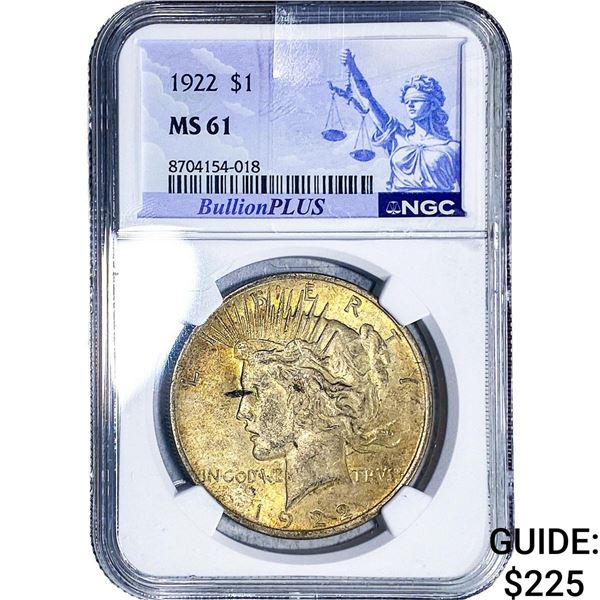 1922 Silver Peace Dollar NGC MS61