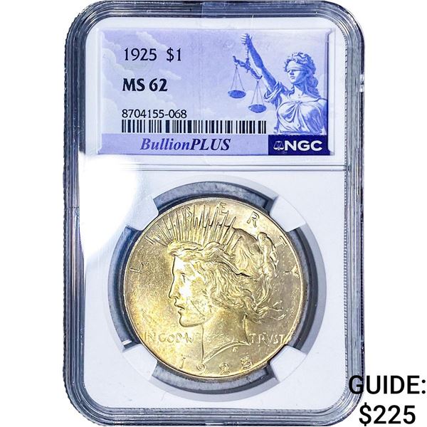1925 Silver Peace Dollar NGC MS62