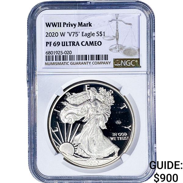 2020 W 'V75' Silver Eagle NGC PF69 WWII Privy Mark